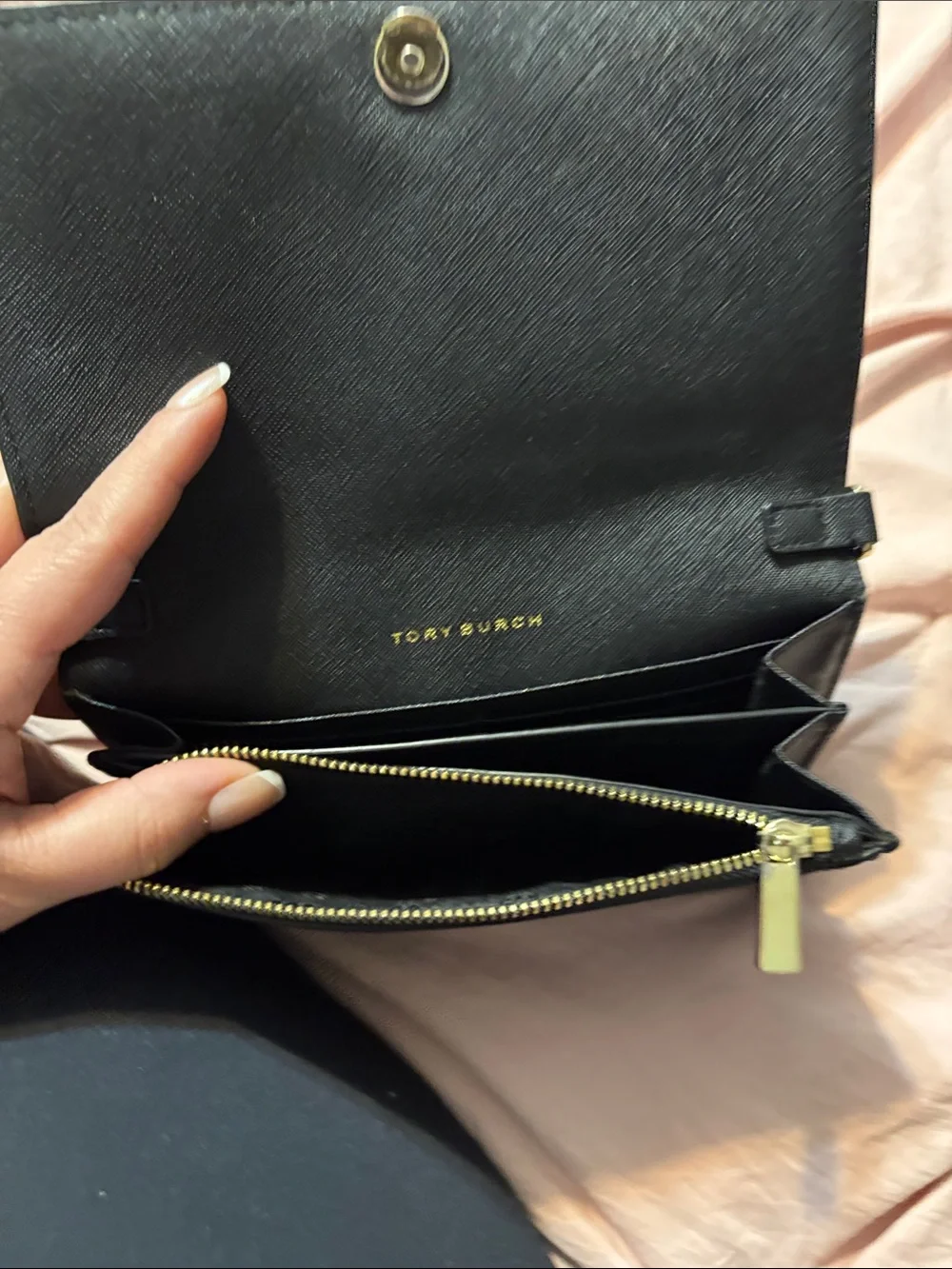 Tory Burch Black Leather Crossbody with Gold Chain Strap